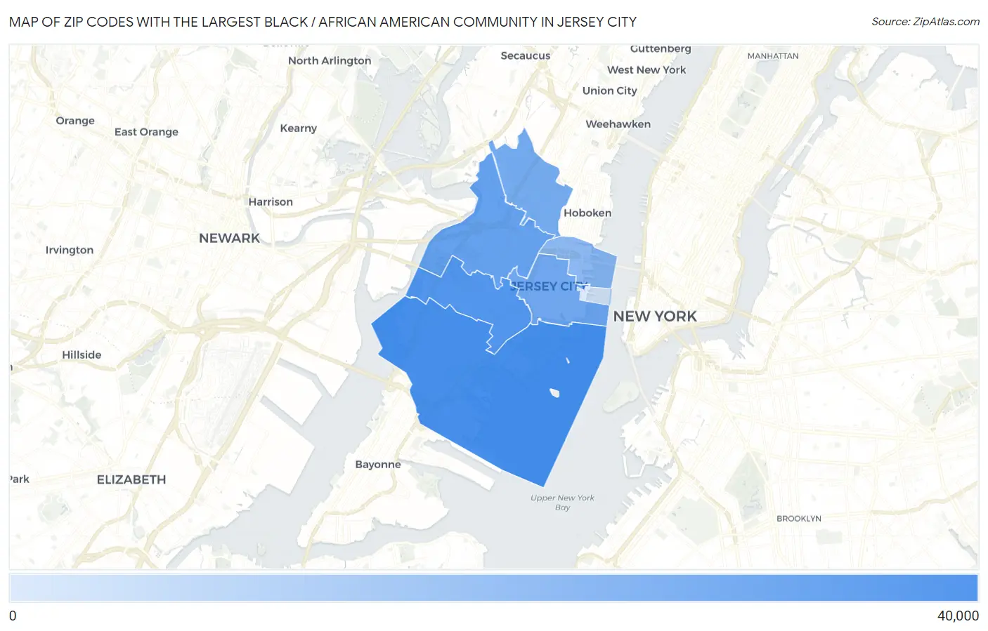 Zip Codes with the Largest Black / African American Community in Jersey City Map