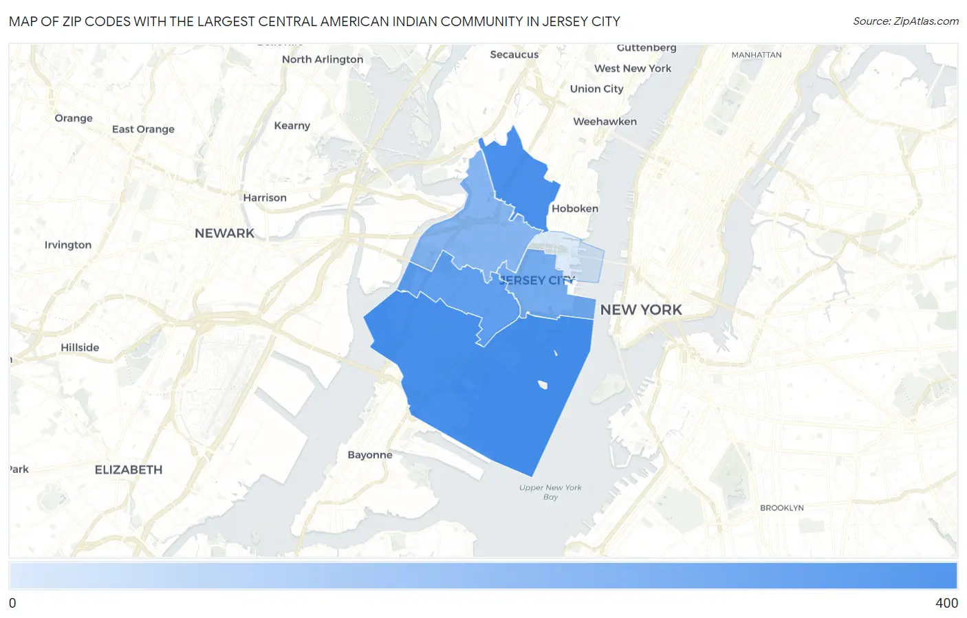 Zip Codes with the Largest Central American Indian Community in Jersey City Map