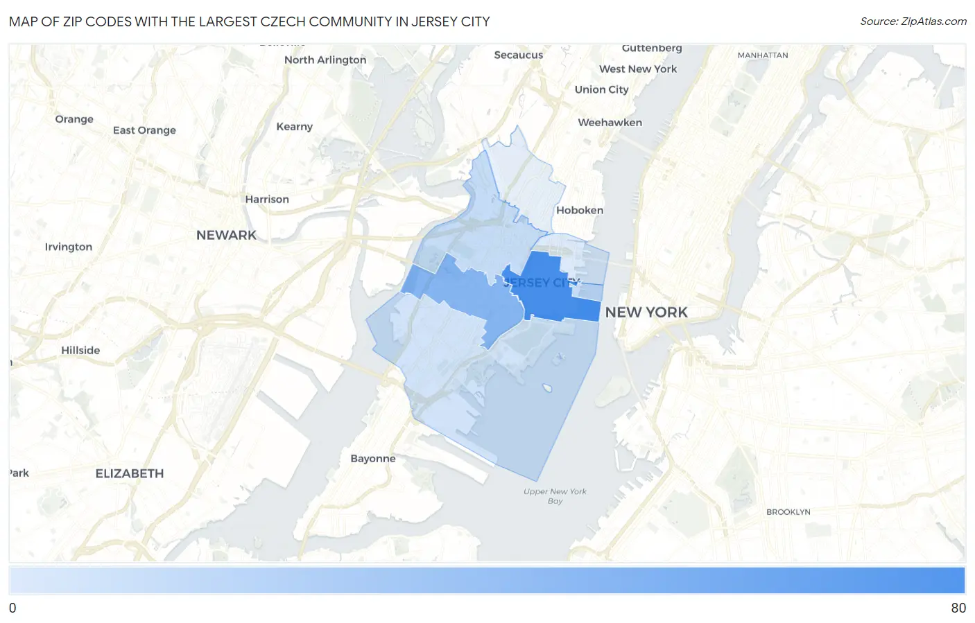 Zip Codes with the Largest Czech Community in Jersey City Map