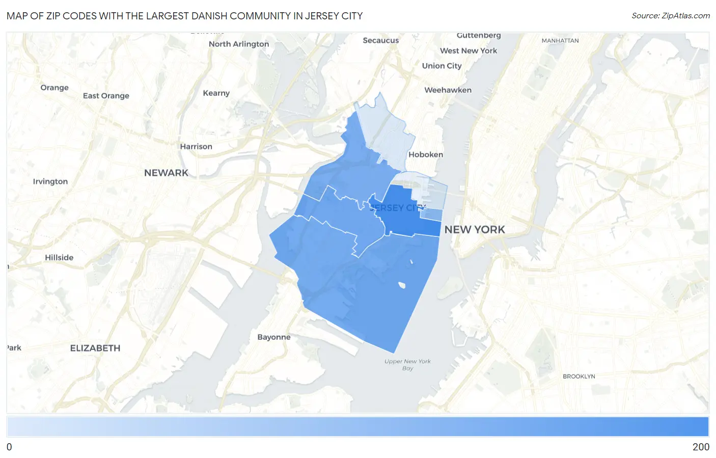 Zip Codes with the Largest Danish Community in Jersey City Map