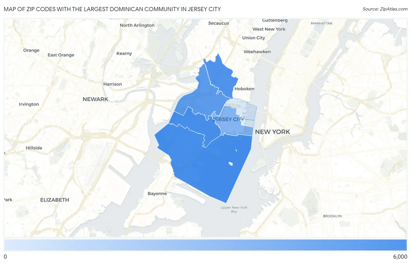 Zip Codes with the Largest Dominican Community in Jersey City Map