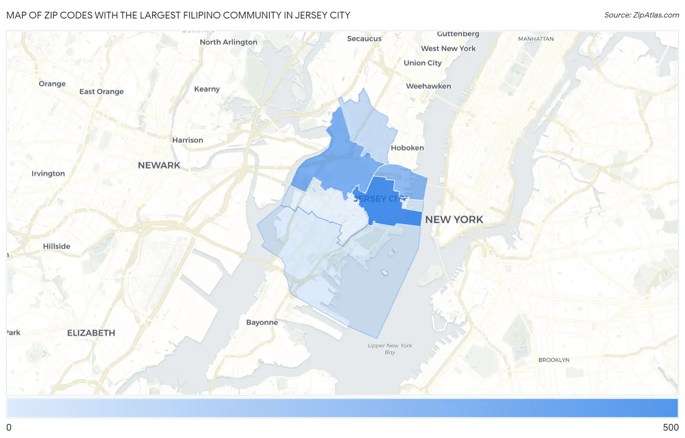 Zip Codes with the Largest Filipino Community in Jersey City Map