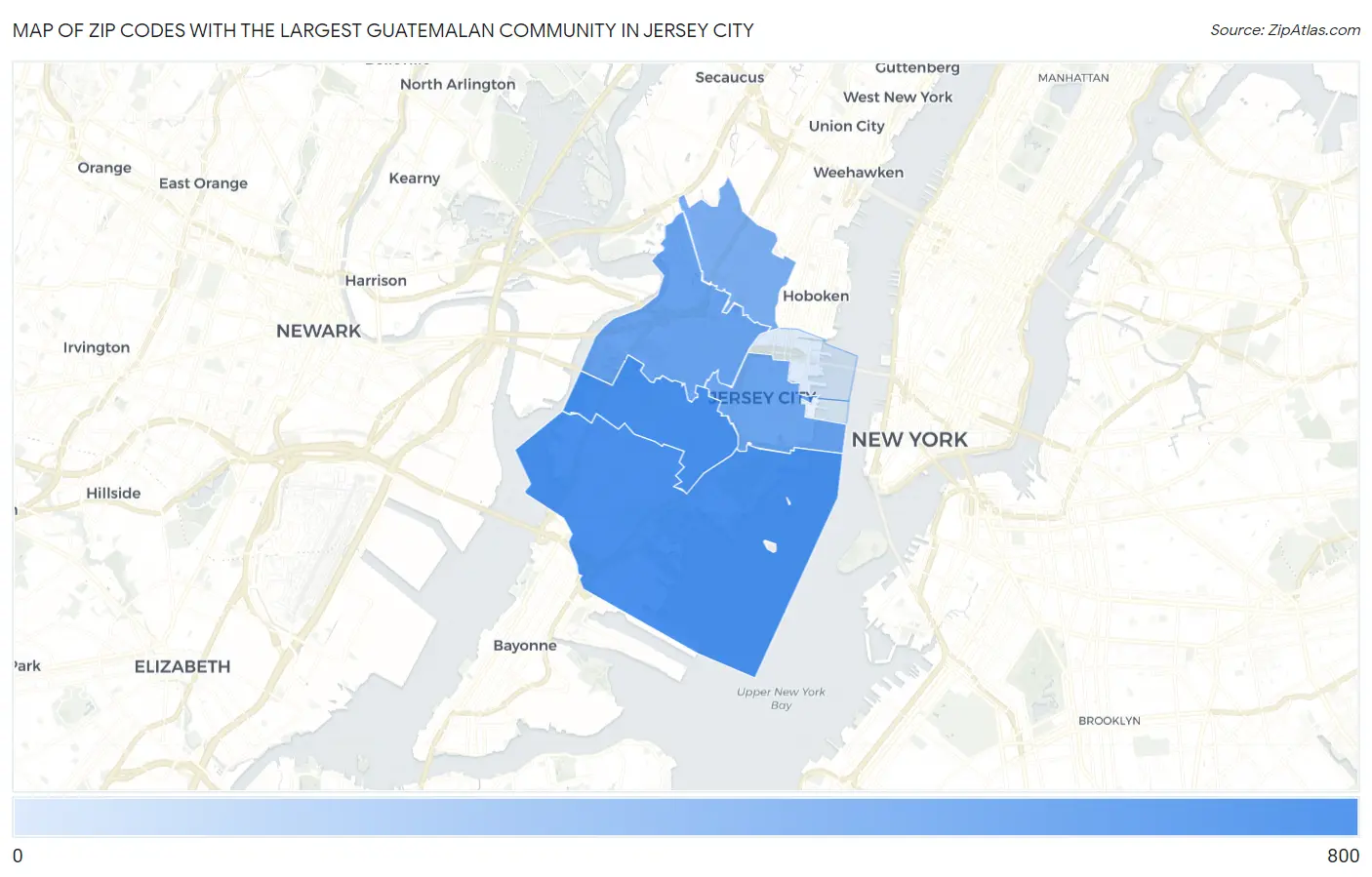 Zip Codes with the Largest Guatemalan Community in Jersey City Map