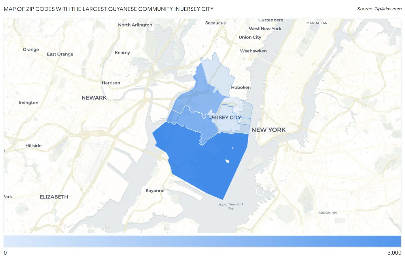 Zip Codes with the Largest Guyanese Community in Jersey City Map