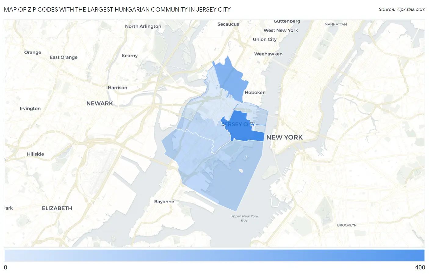 Zip Codes with the Largest Hungarian Community in Jersey City Map