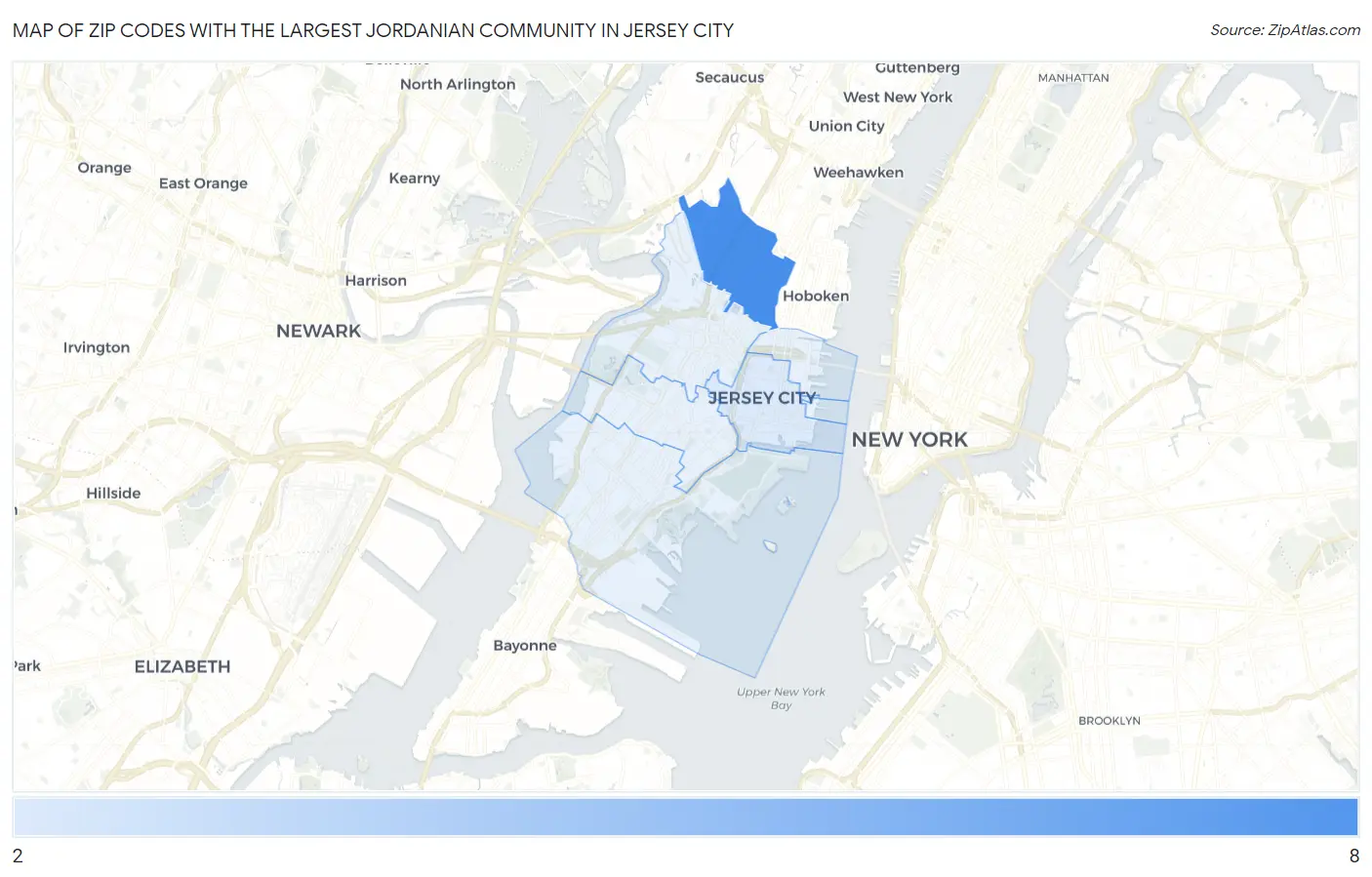 Zip Codes with the Largest Jordanian Community in Jersey City Map