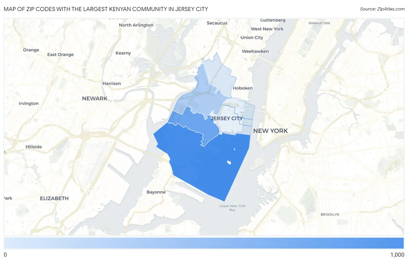 Zip Codes with the Largest Kenyan Community in Jersey City Map