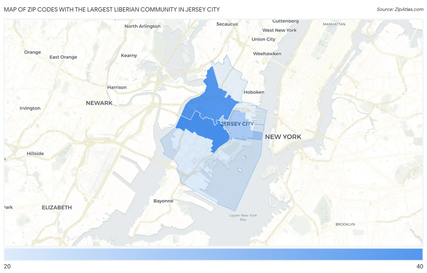 Zip Codes with the Largest Liberian Community in Jersey City Map