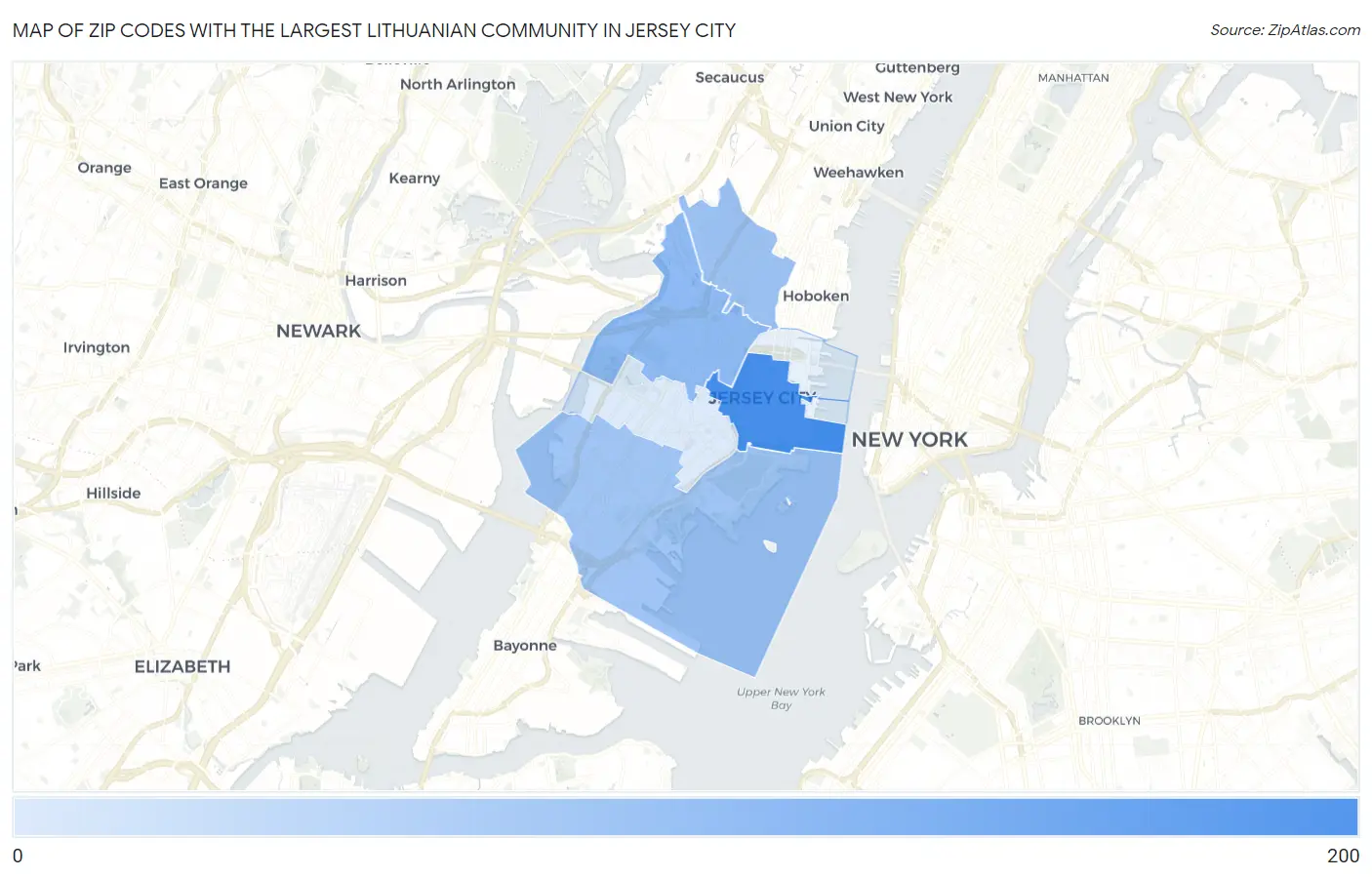 Zip Codes with the Largest Lithuanian Community in Jersey City Map