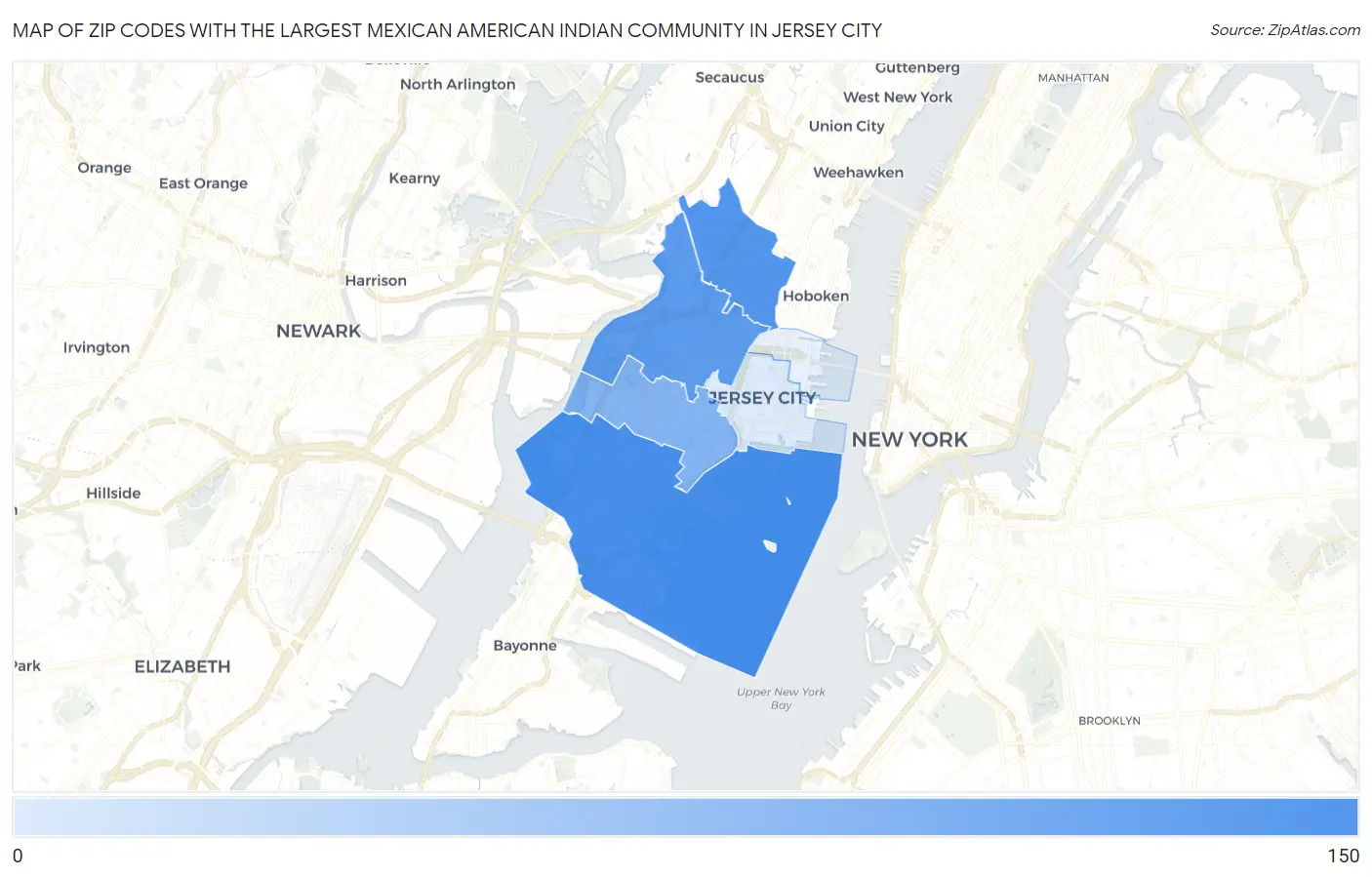 Zip Codes with the Largest Mexican American Indian Community in Jersey City Map