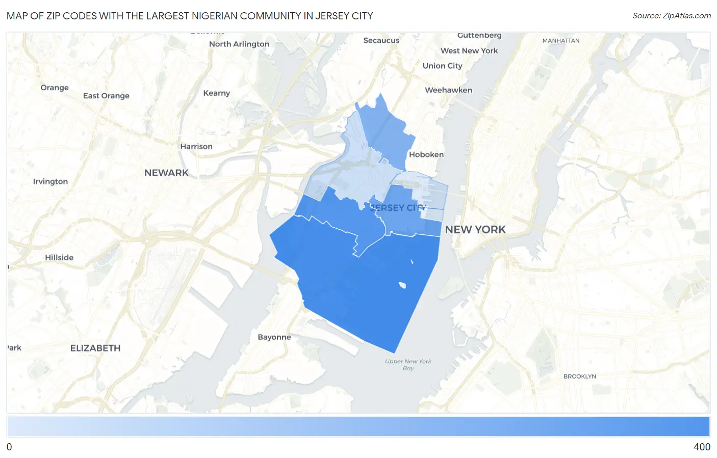 Zip Codes with the Largest Nigerian Community in Jersey City Map