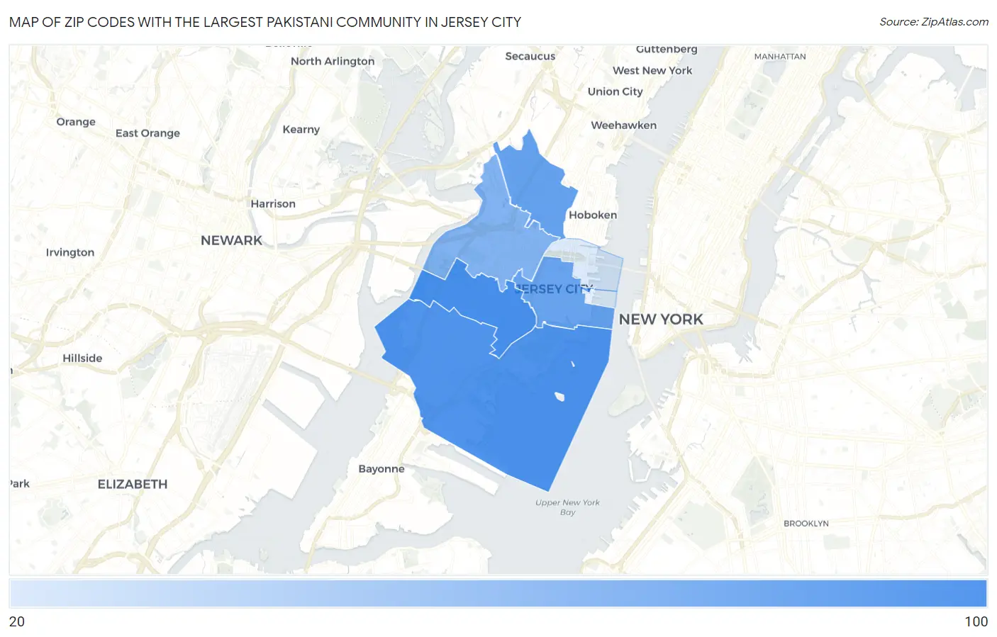 Zip Codes with the Largest Pakistani Community in Jersey City Map