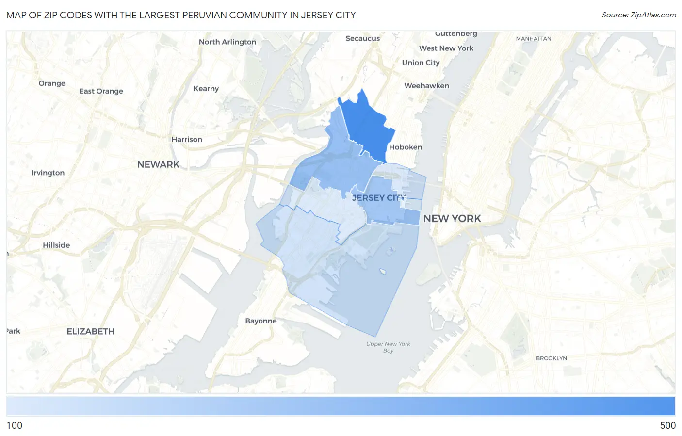 Zip Codes with the Largest Peruvian Community in Jersey City Map