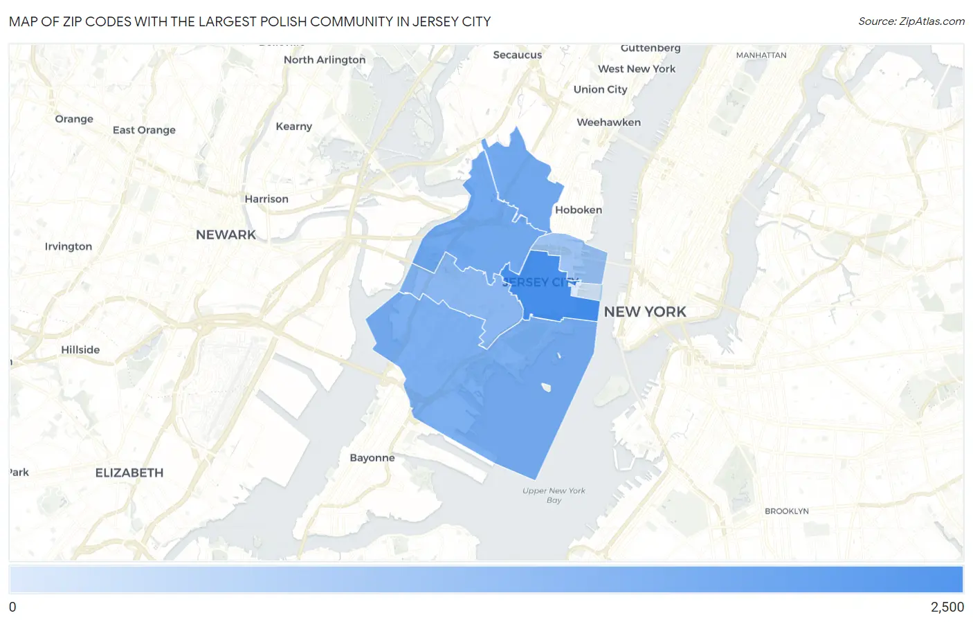 Zip Codes with the Largest Polish Community in Jersey City Map