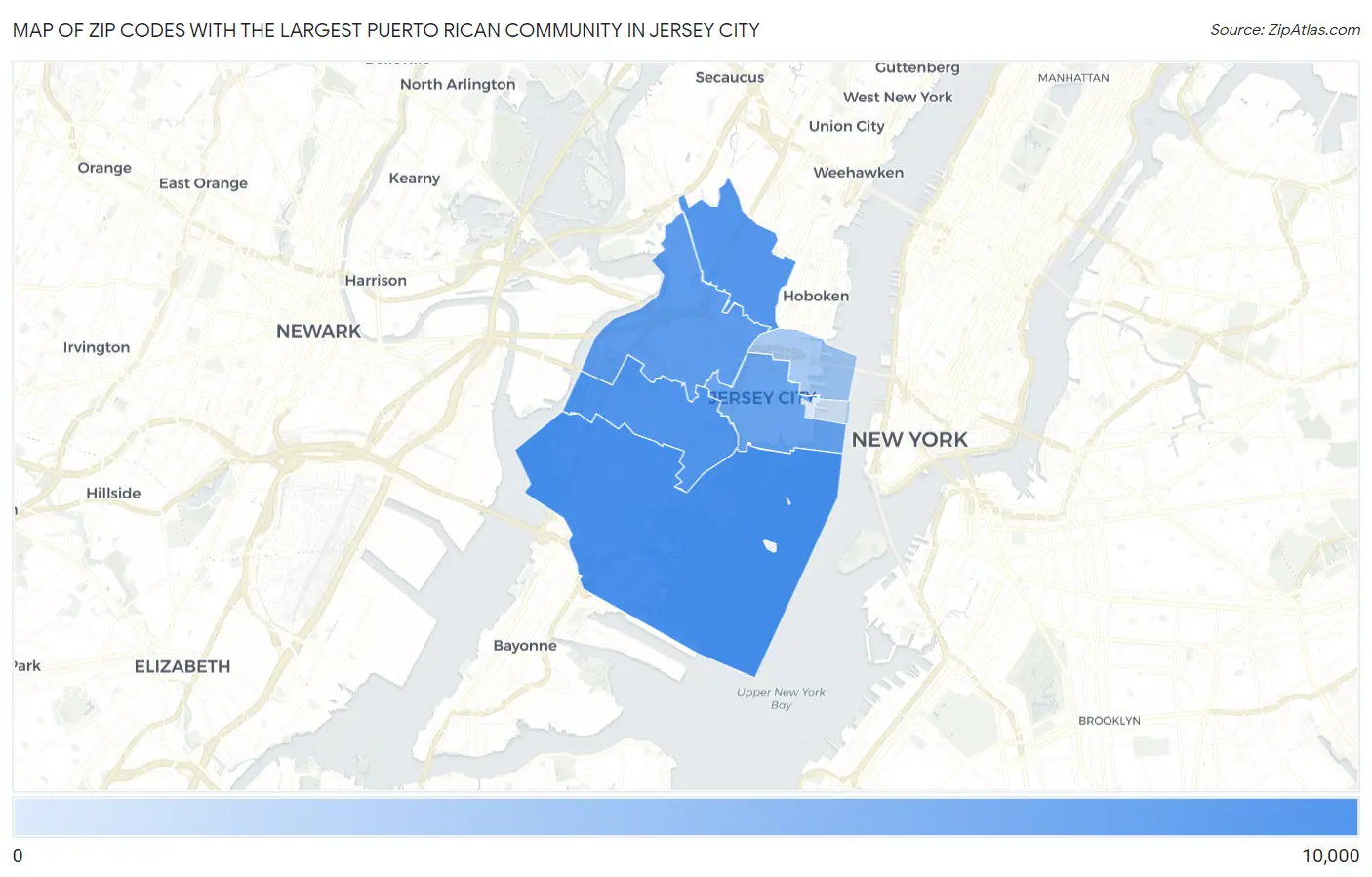 Zip Codes with the Largest Puerto Rican Community in Jersey City Map