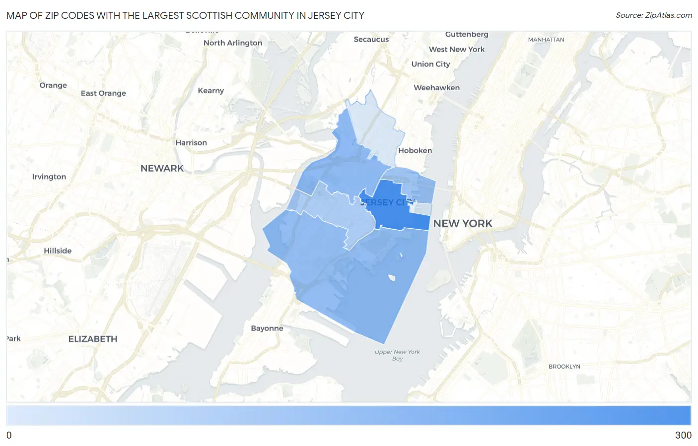 Zip Codes with the Largest Scottish Community in Jersey City Map