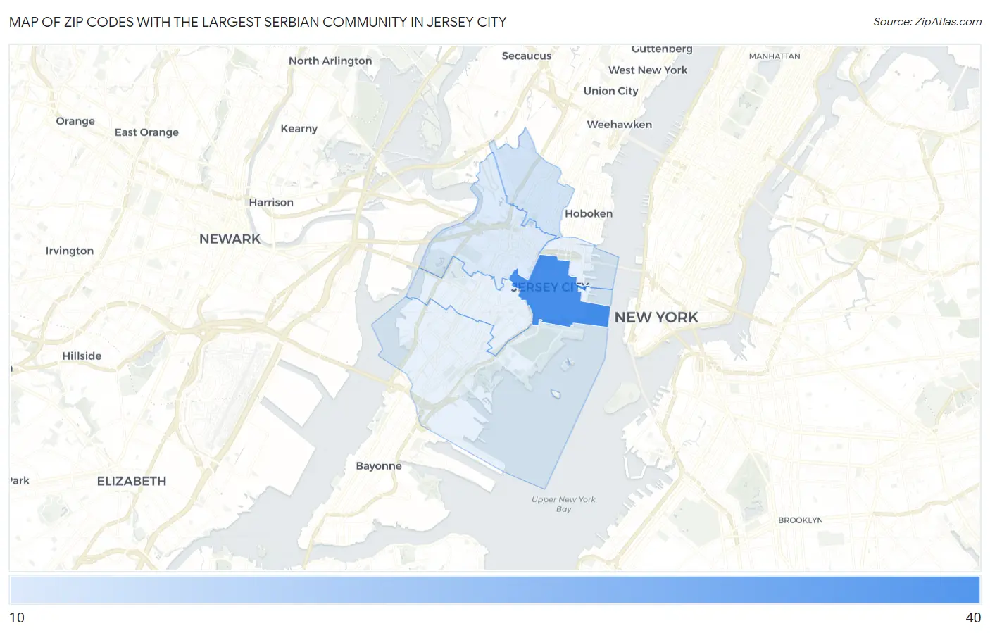 Zip Codes with the Largest Serbian Community in Jersey City Map