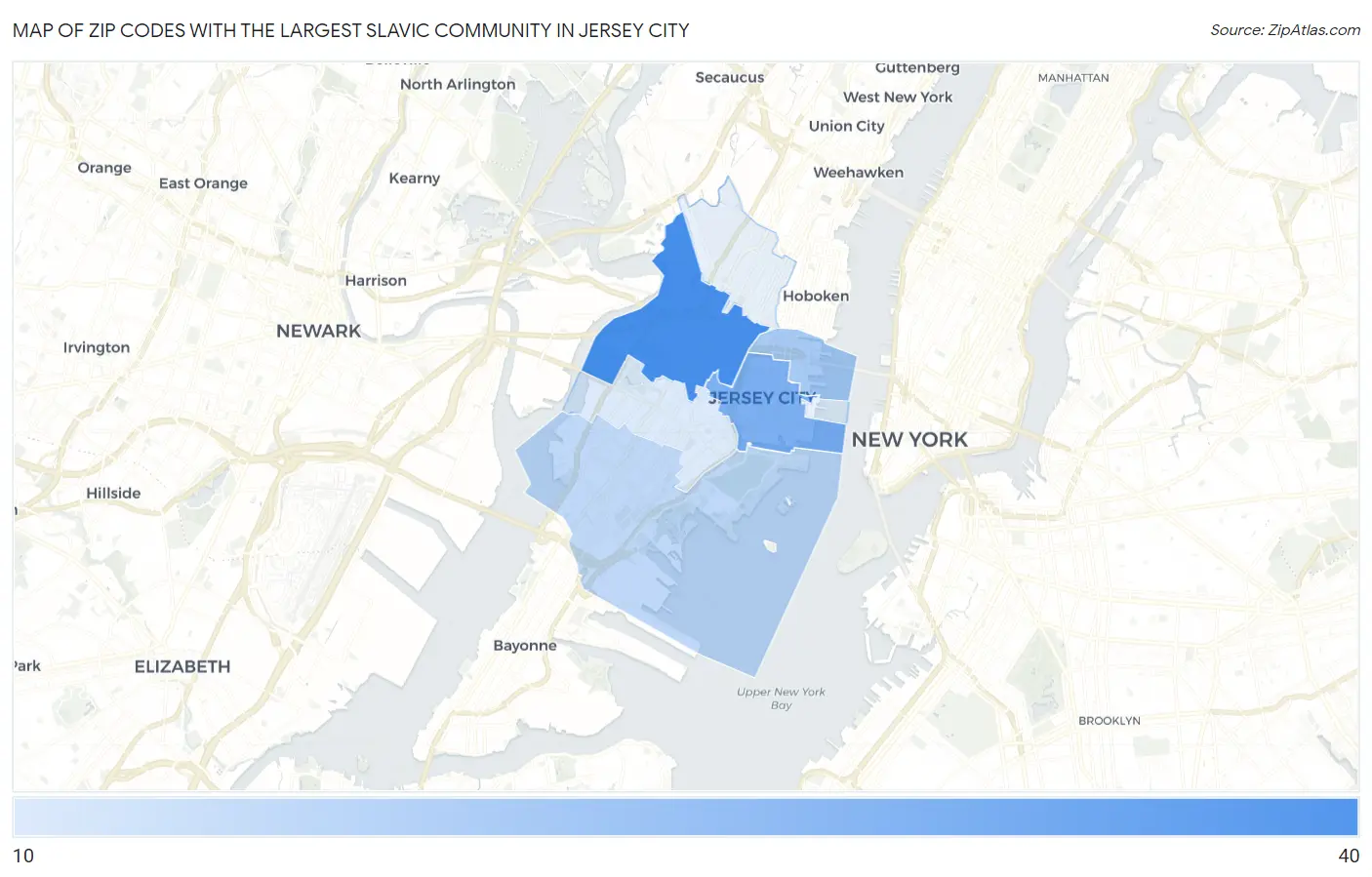 Zip Codes with the Largest Slavic Community in Jersey City Map