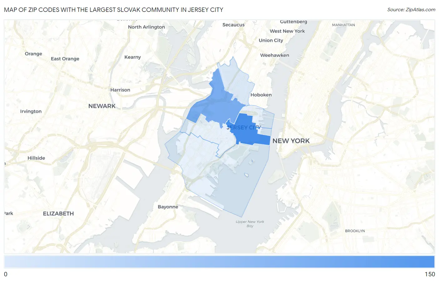 Zip Codes with the Largest Slovak Community in Jersey City Map
