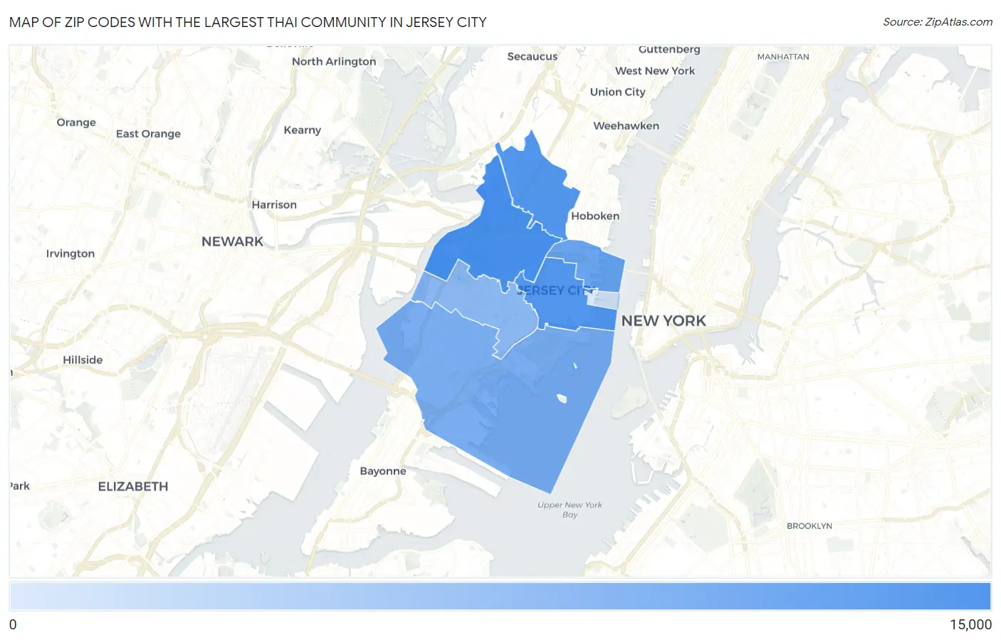 Zip Codes with the Largest Thai Community in Jersey City Map