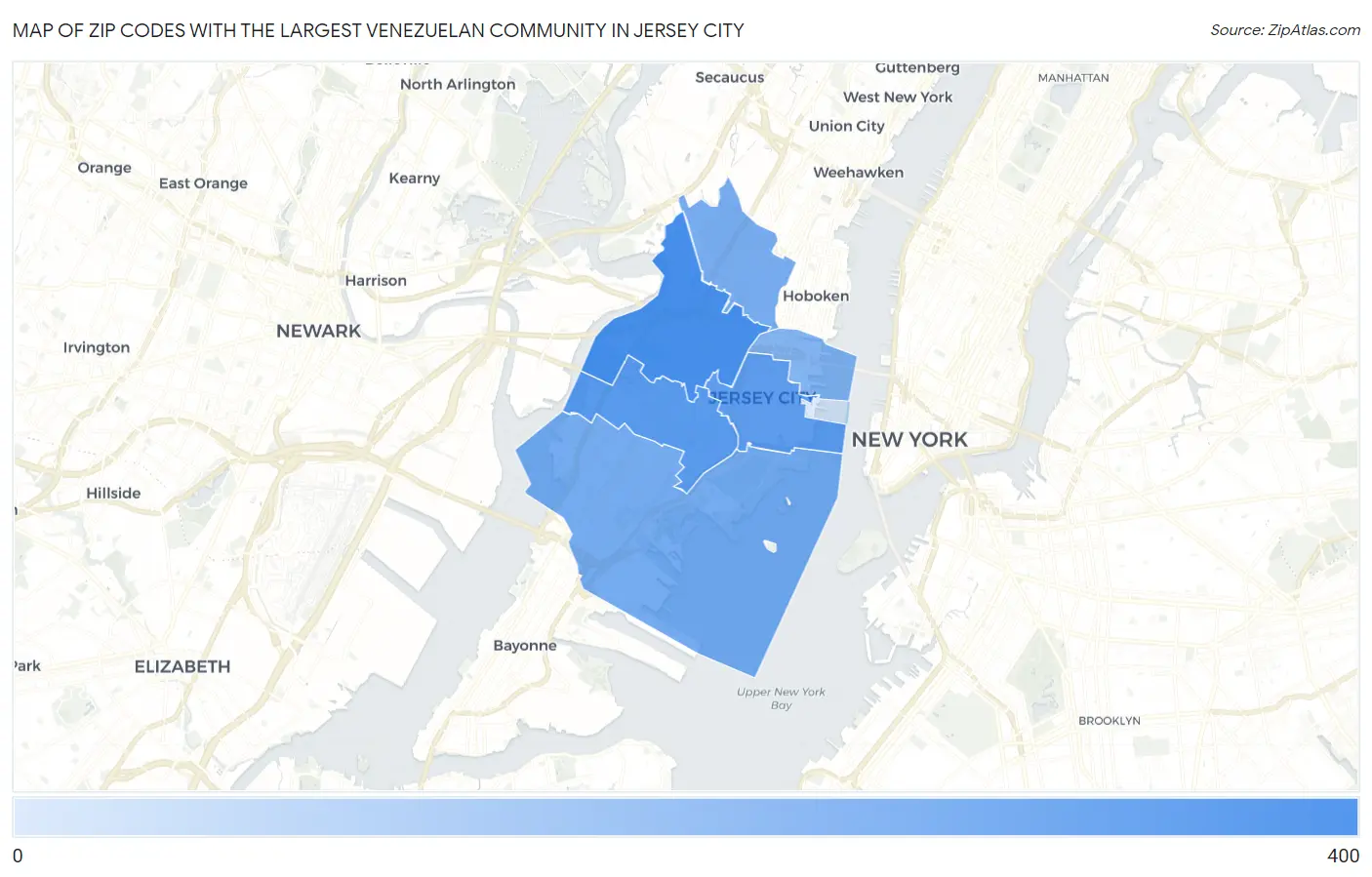 Zip Codes with the Largest Venezuelan Community in Jersey City Map