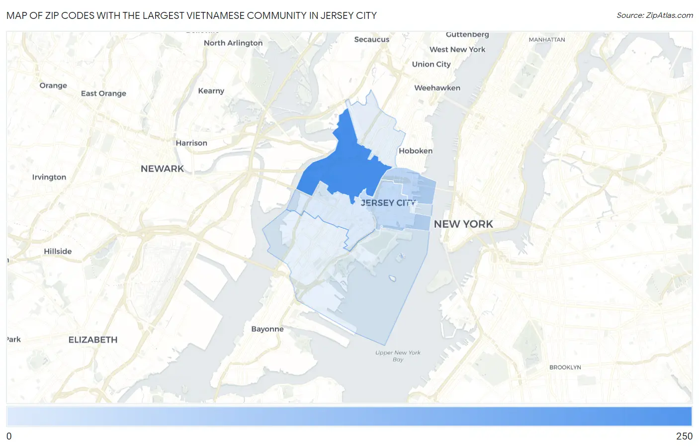 Zip Codes with the Largest Vietnamese Community in Jersey City Map