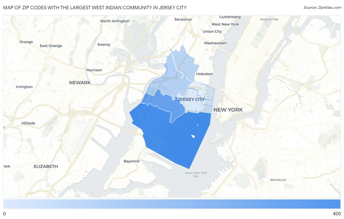 Zip Codes with the Largest West Indian Community in Jersey City Map