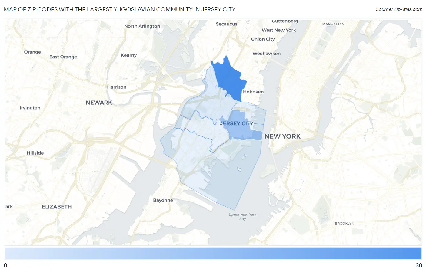 Zip Codes with the Largest Yugoslavian Community in Jersey City Map