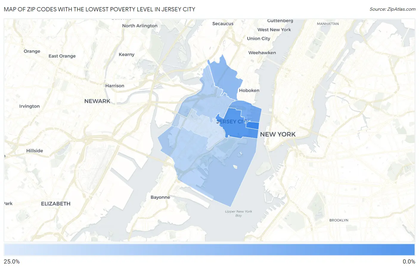 Zip Codes with the Lowest Poverty Level in Jersey City Map