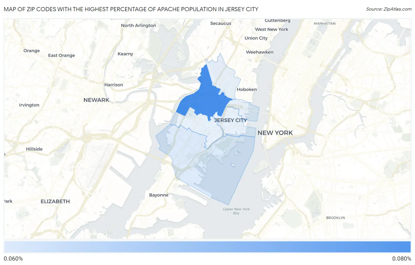 Zip Codes with the Highest Percentage of Apache Population in Jersey City Map