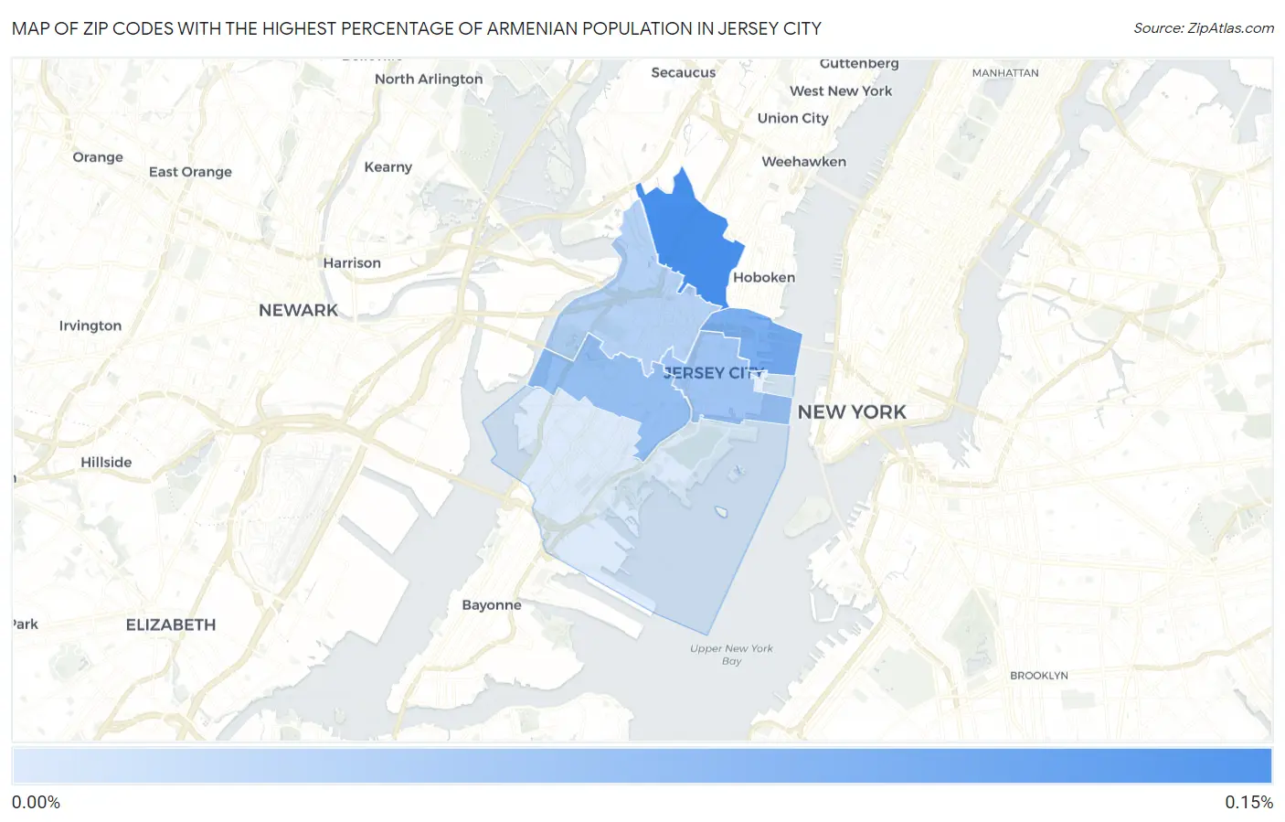 Zip Codes with the Highest Percentage of Armenian Population in Jersey City Map