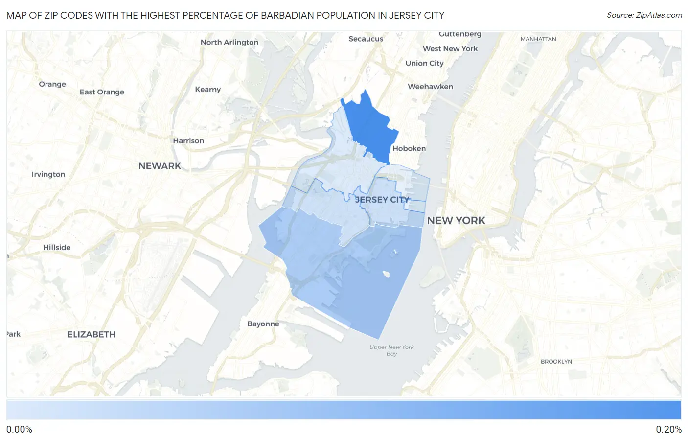 Zip Codes with the Highest Percentage of Barbadian Population in Jersey City Map