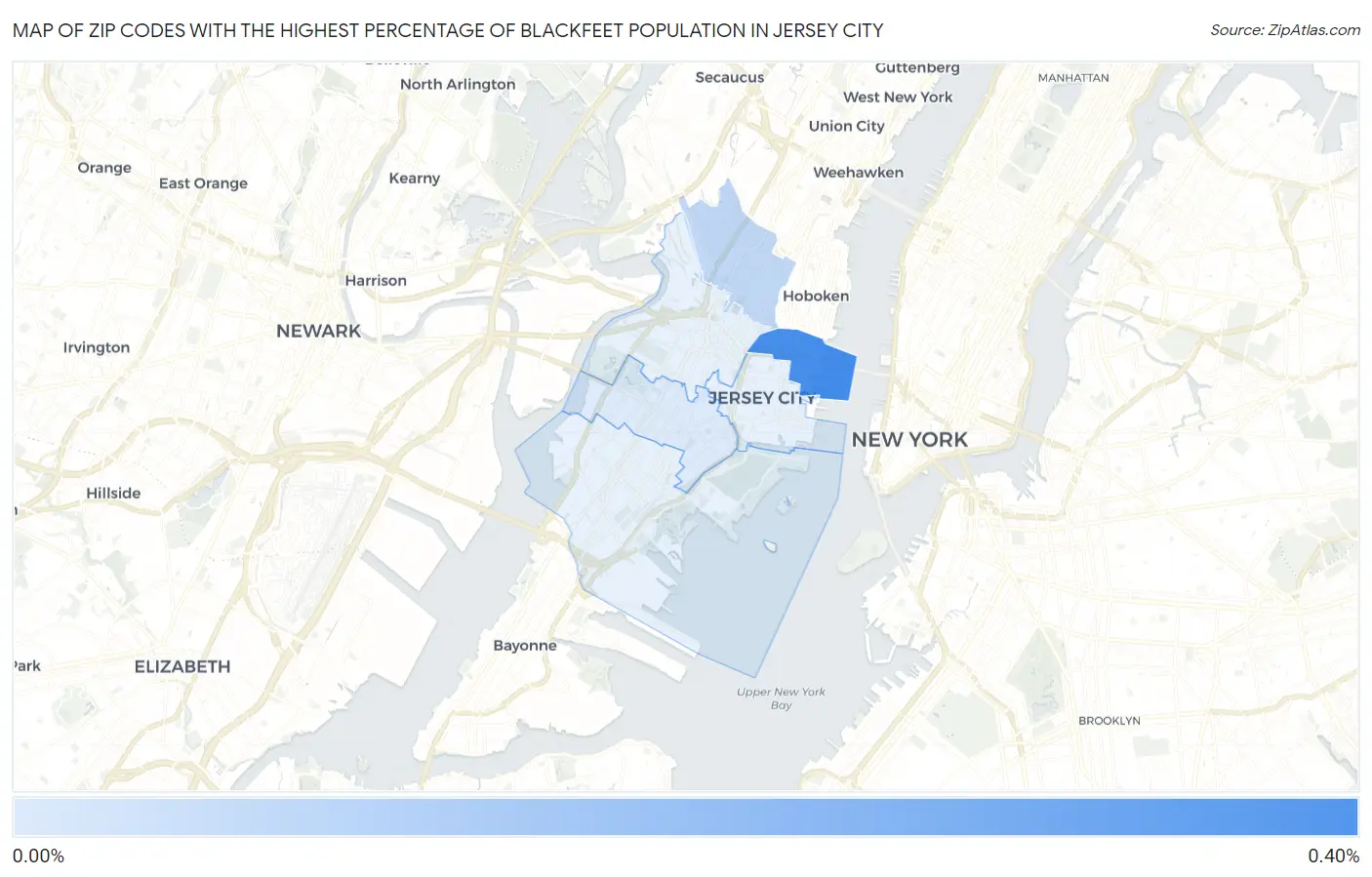 Zip Codes with the Highest Percentage of Blackfeet Population in Jersey City Map