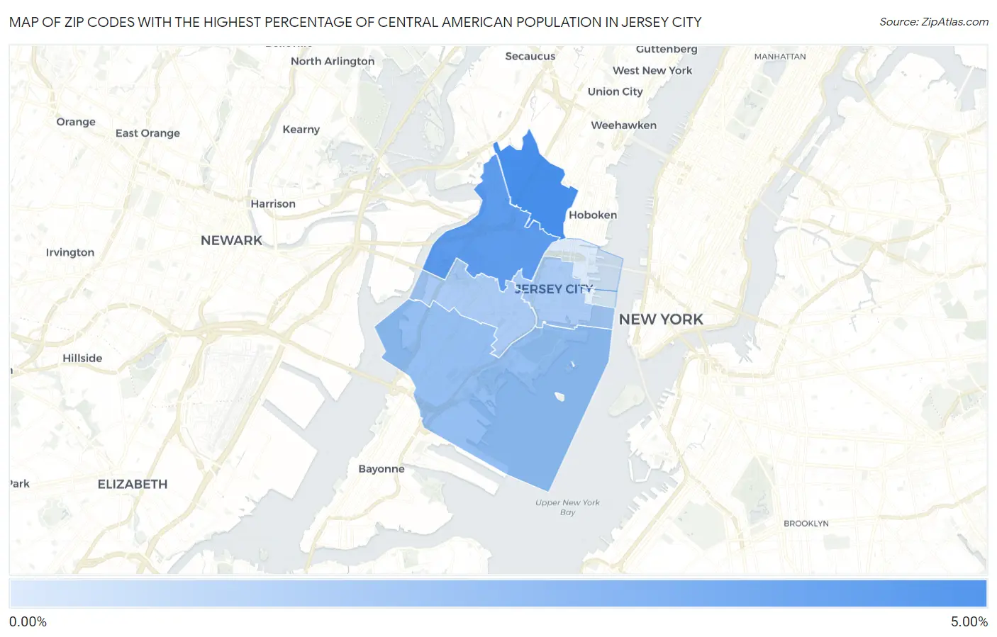Zip Codes with the Highest Percentage of Central American Population in Jersey City Map