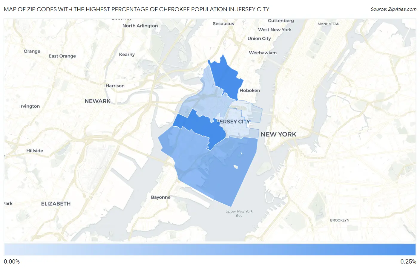 Zip Codes with the Highest Percentage of Cherokee Population in Jersey City Map