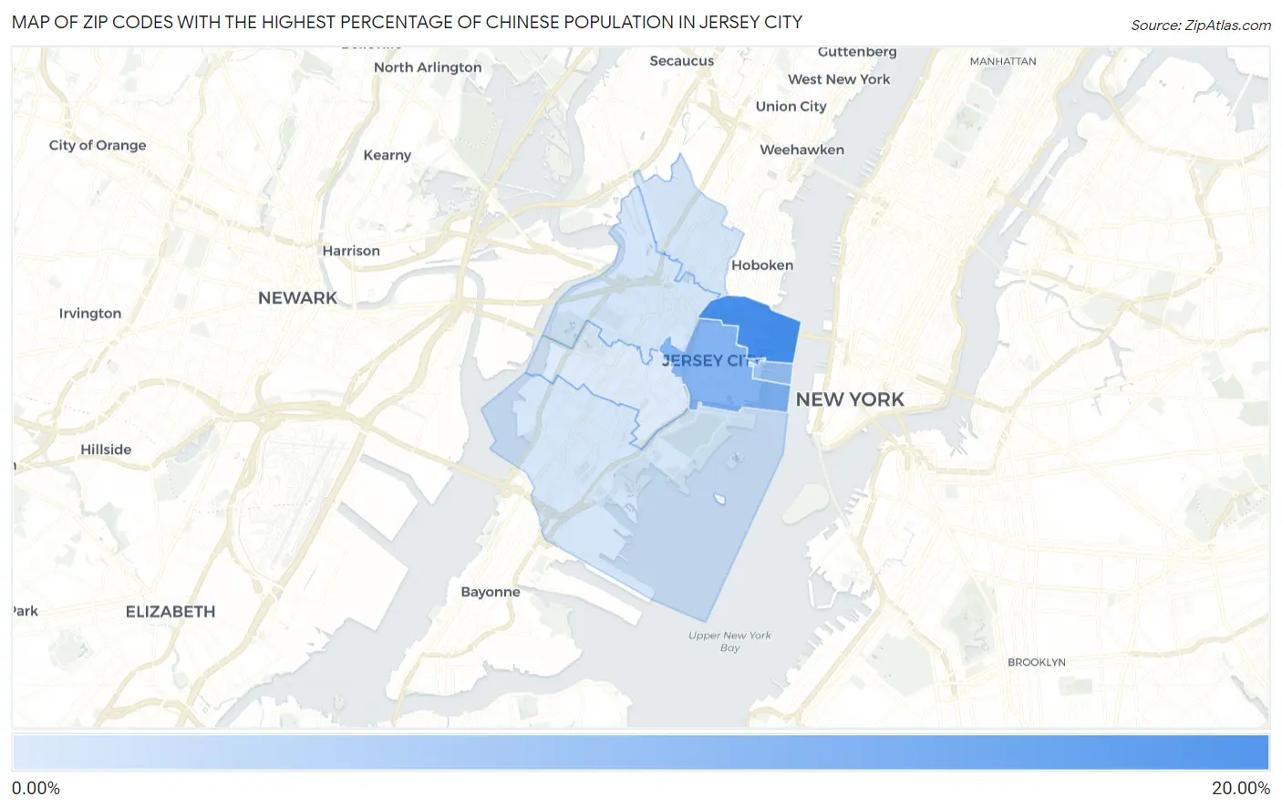 Zip Codes with the Highest Percentage of Chinese Population in Jersey City Map