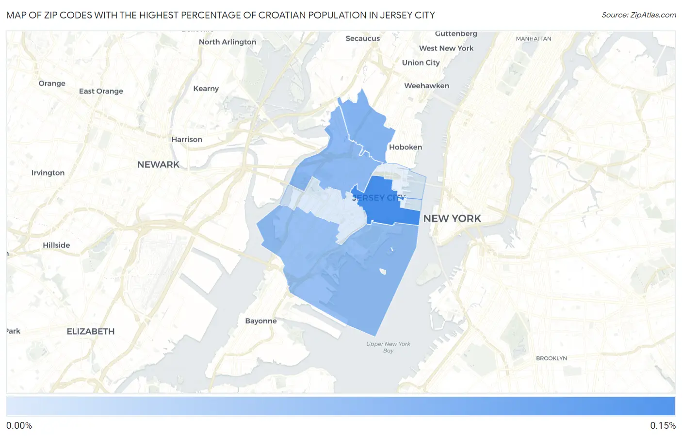 Zip Codes with the Highest Percentage of Croatian Population in Jersey City Map