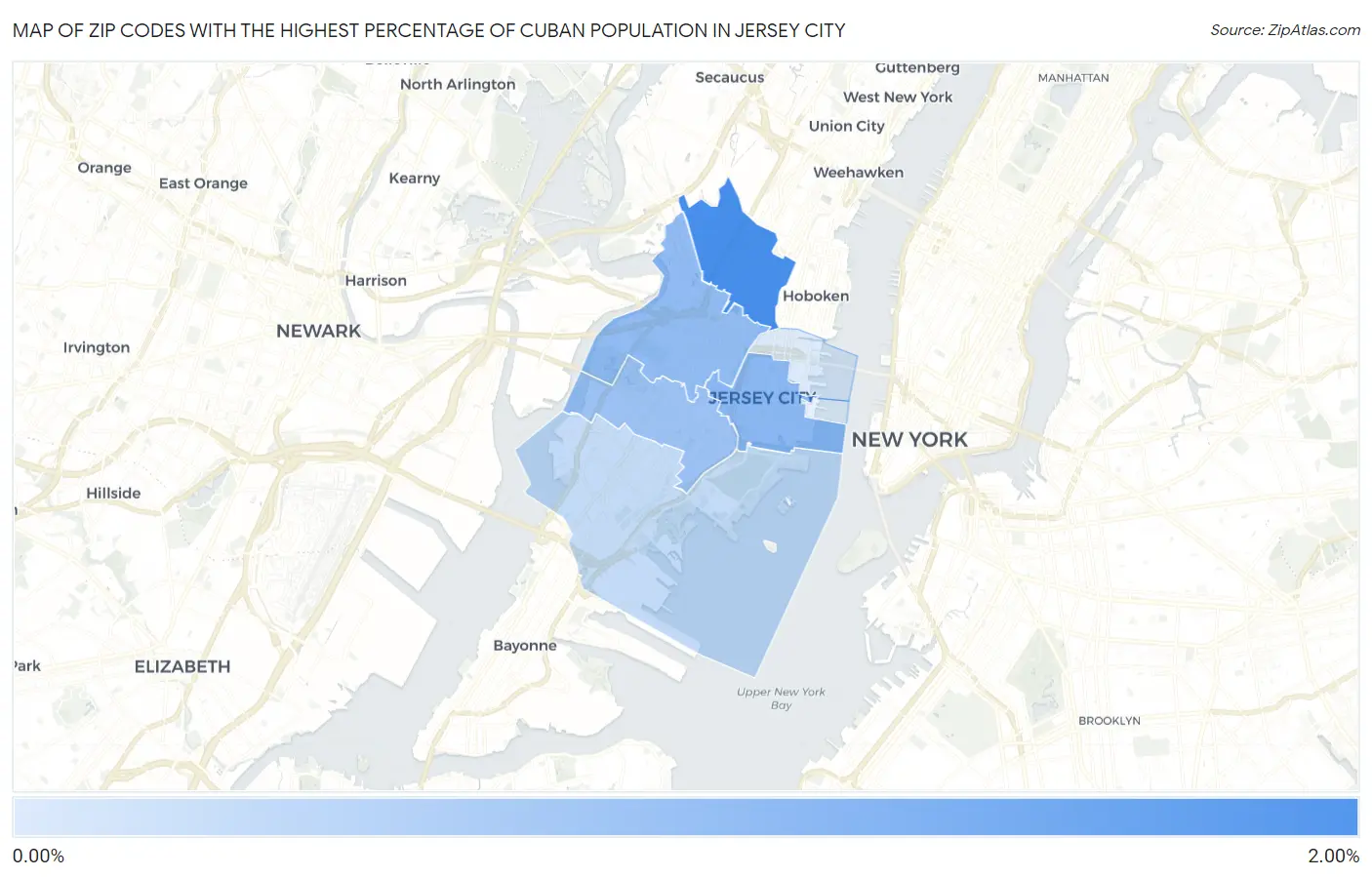 Zip Codes with the Highest Percentage of Cuban Population in Jersey City Map