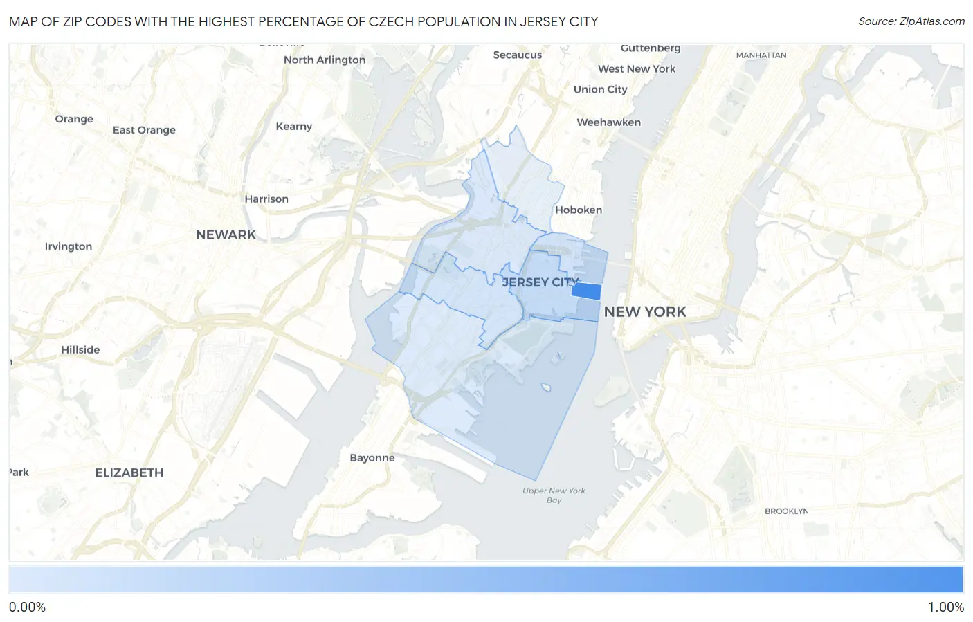 Zip Codes with the Highest Percentage of Czech Population in Jersey City Map