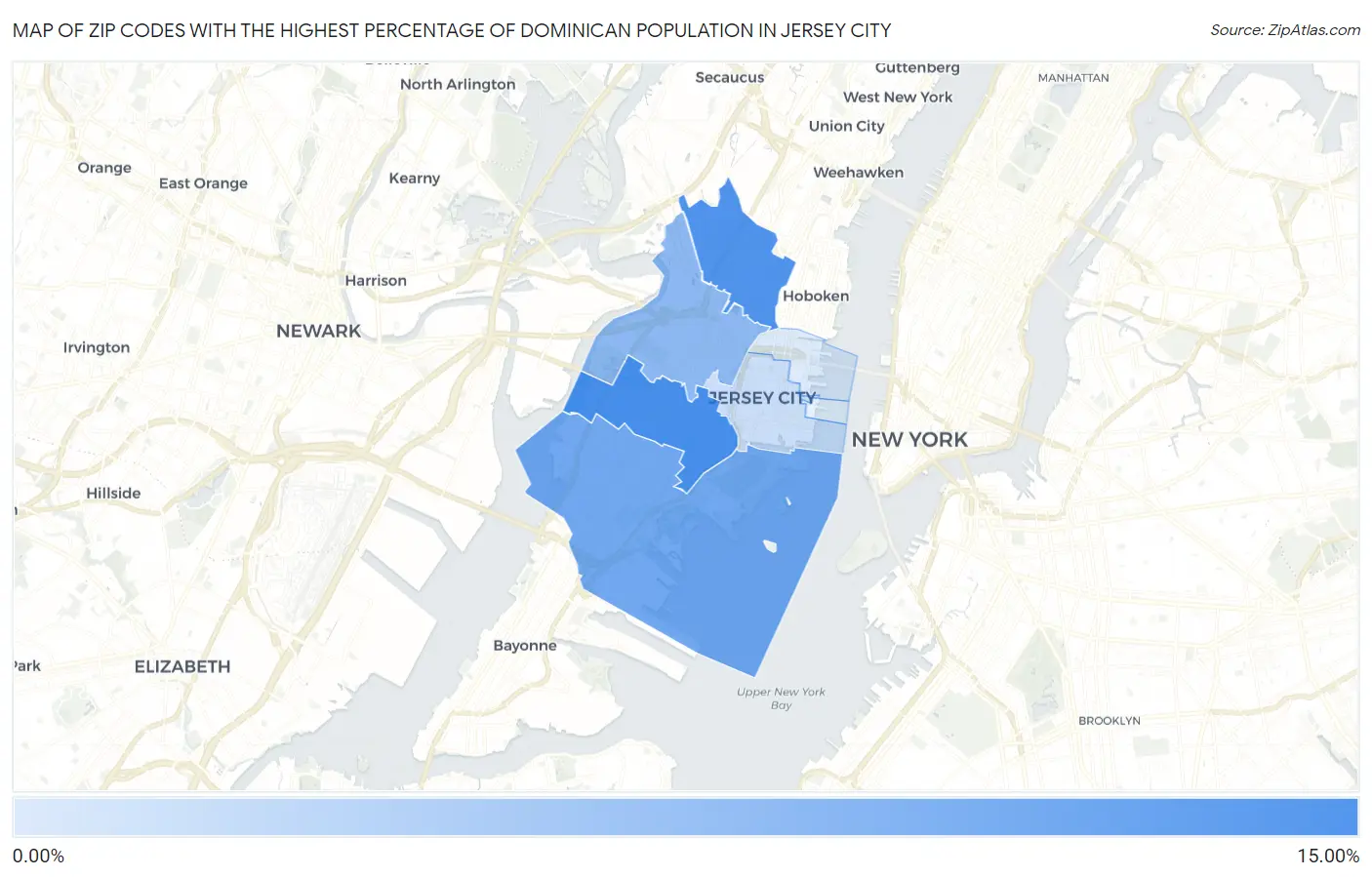 Zip Codes with the Highest Percentage of Dominican Population in Jersey City Map