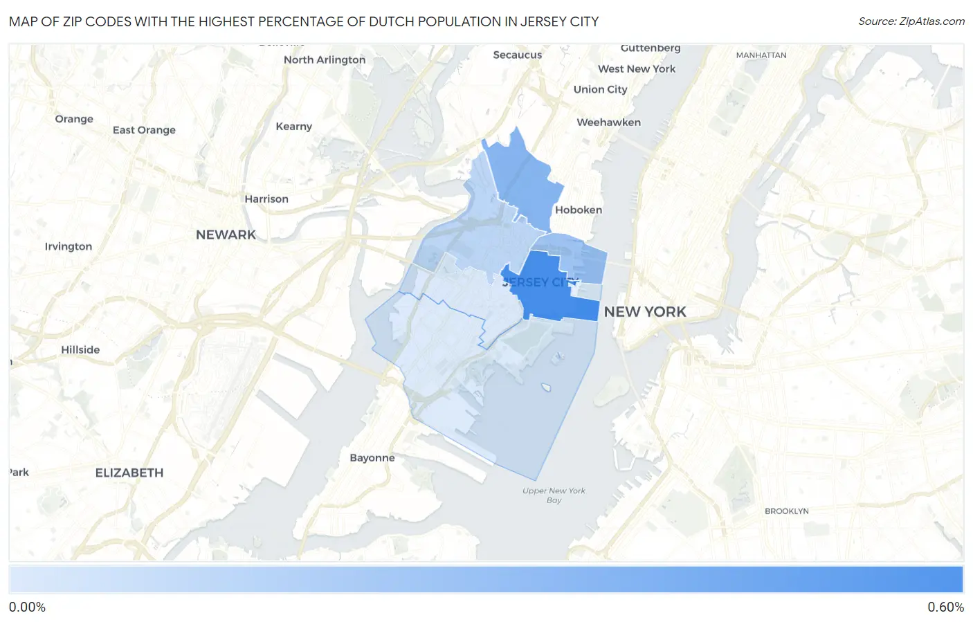 Zip Codes with the Highest Percentage of Dutch Population in Jersey City Map