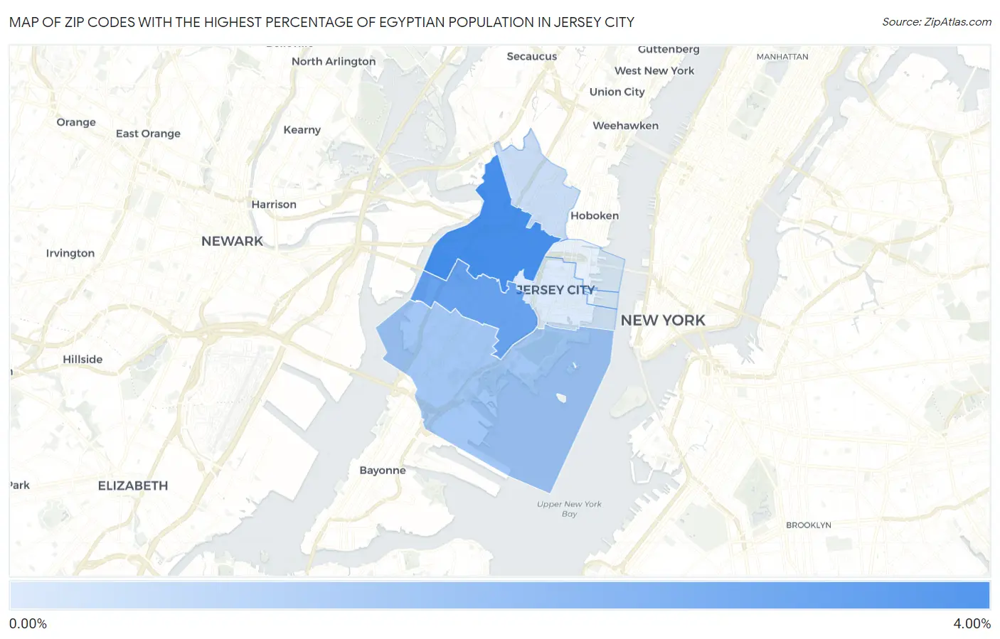 Zip Codes with the Highest Percentage of Egyptian Population in Jersey City Map