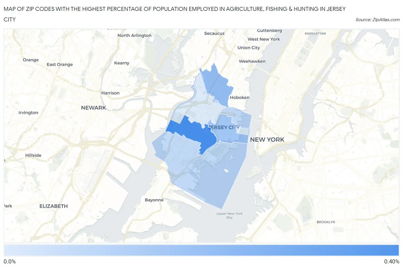 Zip Codes with the Highest Percentage of Population Employed in Agriculture, Fishing & Hunting in Jersey City Map