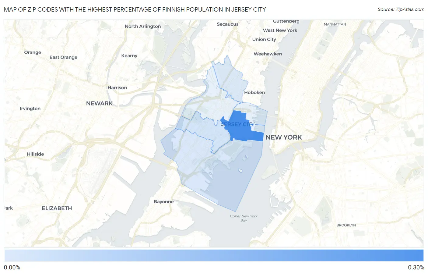 Zip Codes with the Highest Percentage of Finnish Population in Jersey City Map
