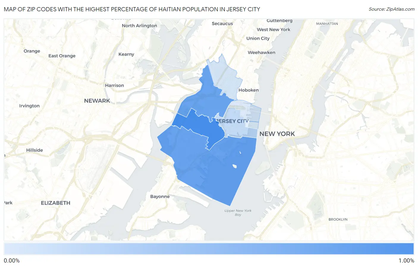 Zip Codes with the Highest Percentage of Haitian Population in Jersey City Map