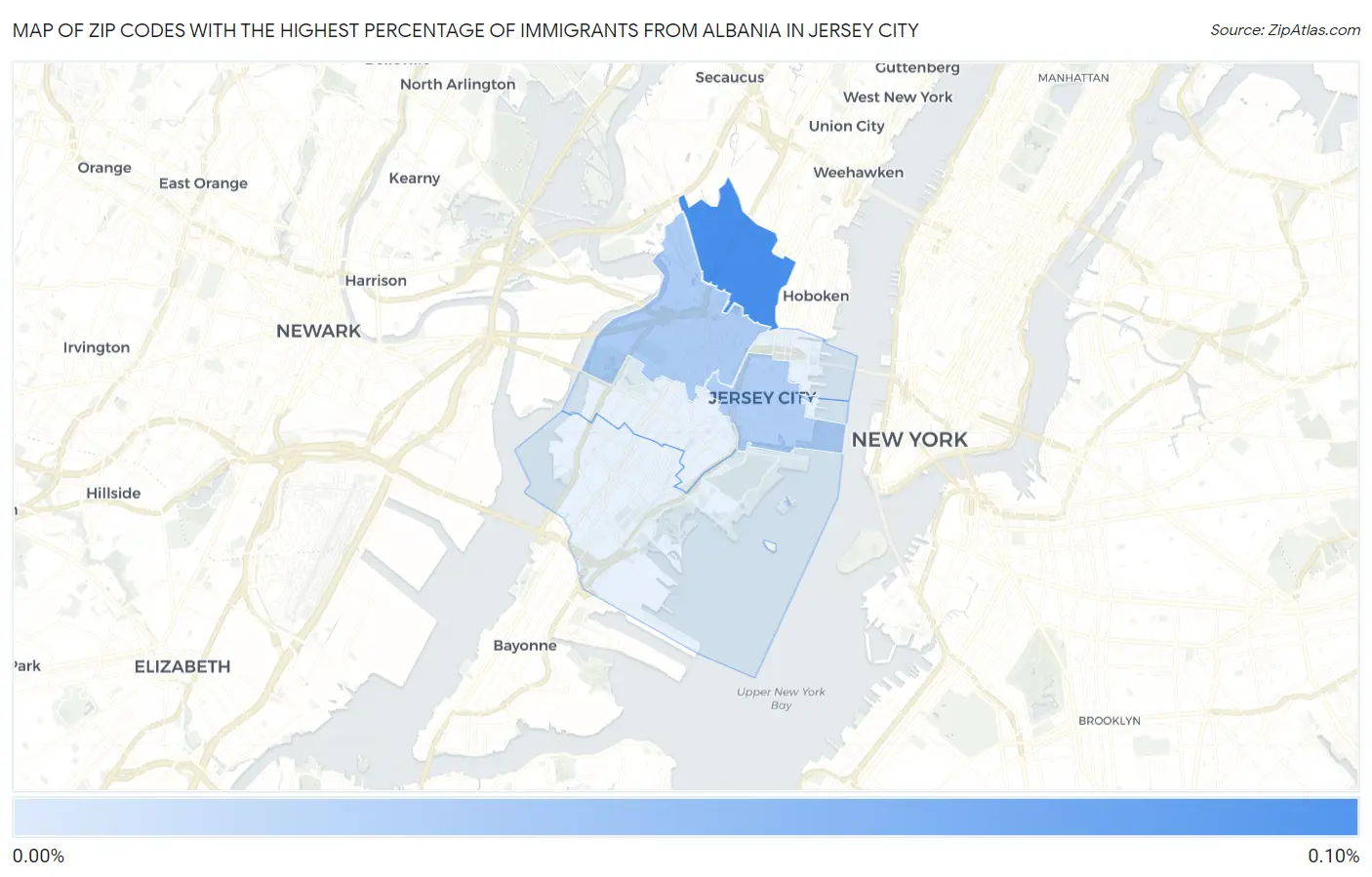 Zip Codes with the Highest Percentage of Immigrants from Albania in Jersey City Map