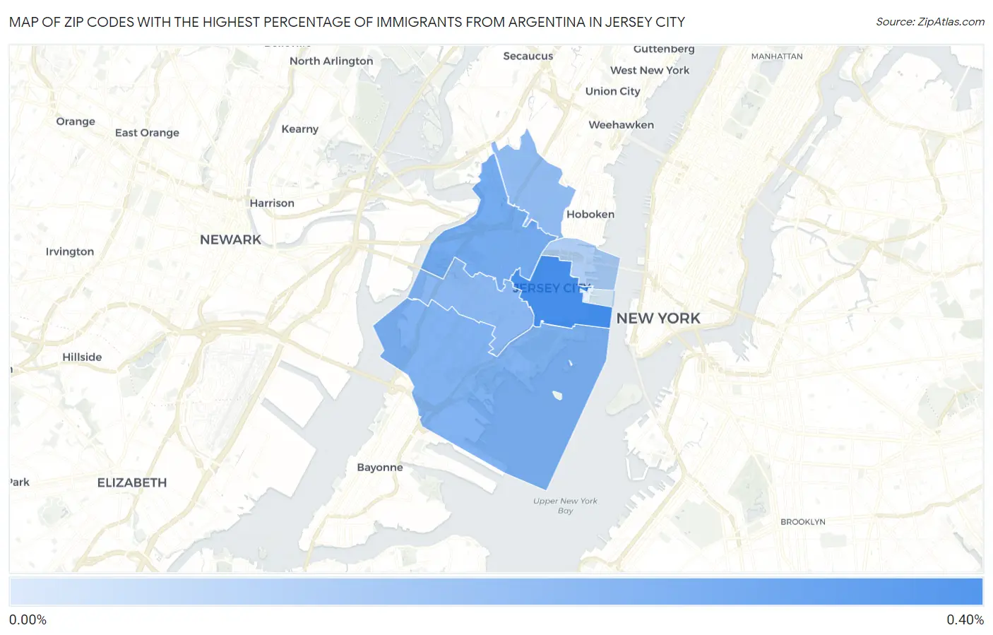 Zip Codes with the Highest Percentage of Immigrants from Argentina in Jersey City Map