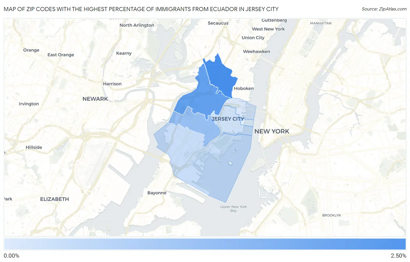 Zip Codes with the Highest Percentage of Immigrants from Ecuador in Jersey City Map