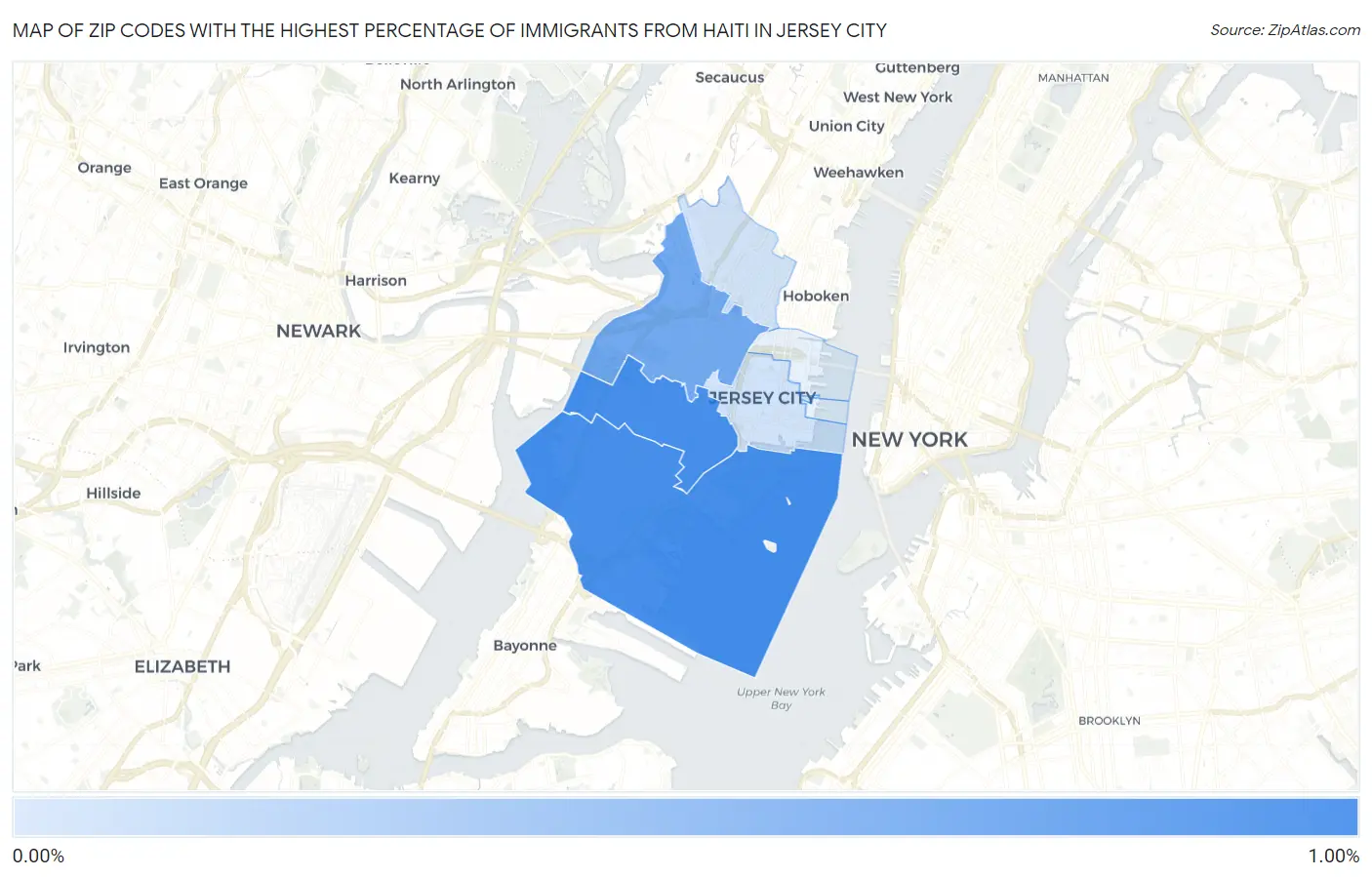 Zip Codes with the Highest Percentage of Immigrants from Haiti in Jersey City Map