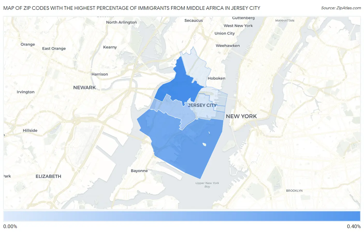 Zip Codes with the Highest Percentage of Immigrants from Middle Africa in Jersey City Map